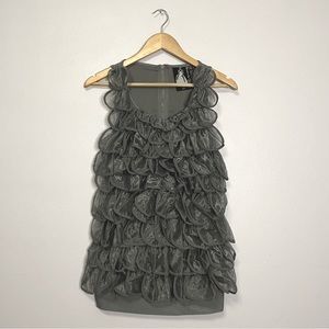 Twelve By Twelve Metallic Grey Silver Flapper Style Ruffle Sleeveless Dress